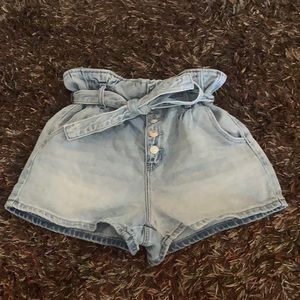 Light blue denim shorts with waist cinch size 6 ,American eagle